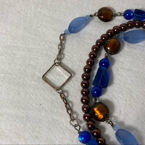 Layered Necklace with Blue and Brown Beaded Chains of Mixed Media OS EUC - Picture 4 of 6